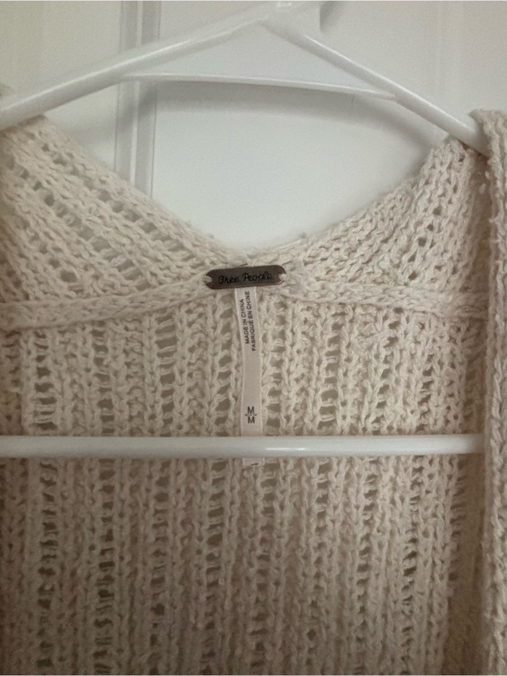 Free People Open-Knit V-Neck Sweater in Cream